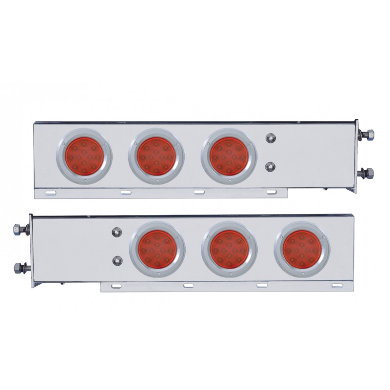 (2/Bulk) Chrome Spring Loaded Rear Lt Bar W/ Six 12 Red Led 4" Red Lens Reflector Lt W/ Bezel - 3 3/4" Bolt Pattern