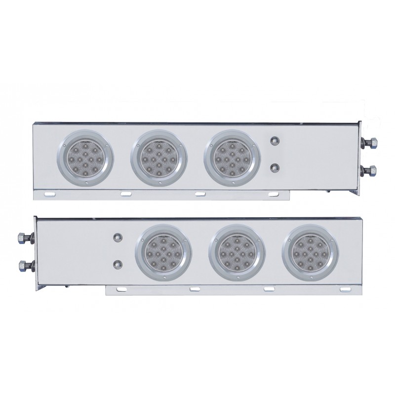 (2/Bulk) Chrome Spring Loaded Rear Lt Bar W/ Six 12 Red Led 4" Clear Lens Reflector Lt W/ Bezel - 2 1/2" Bolt Pattern