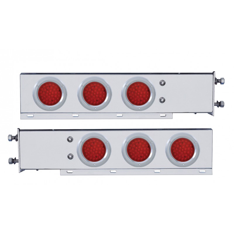 (2/Bulk) Stainless Steel Spring Loaded Rear Light Bar W/ Six 36 Red Led 4" Red Lens Light W/ Bezel - 3 3/4" Bolt Pattern
