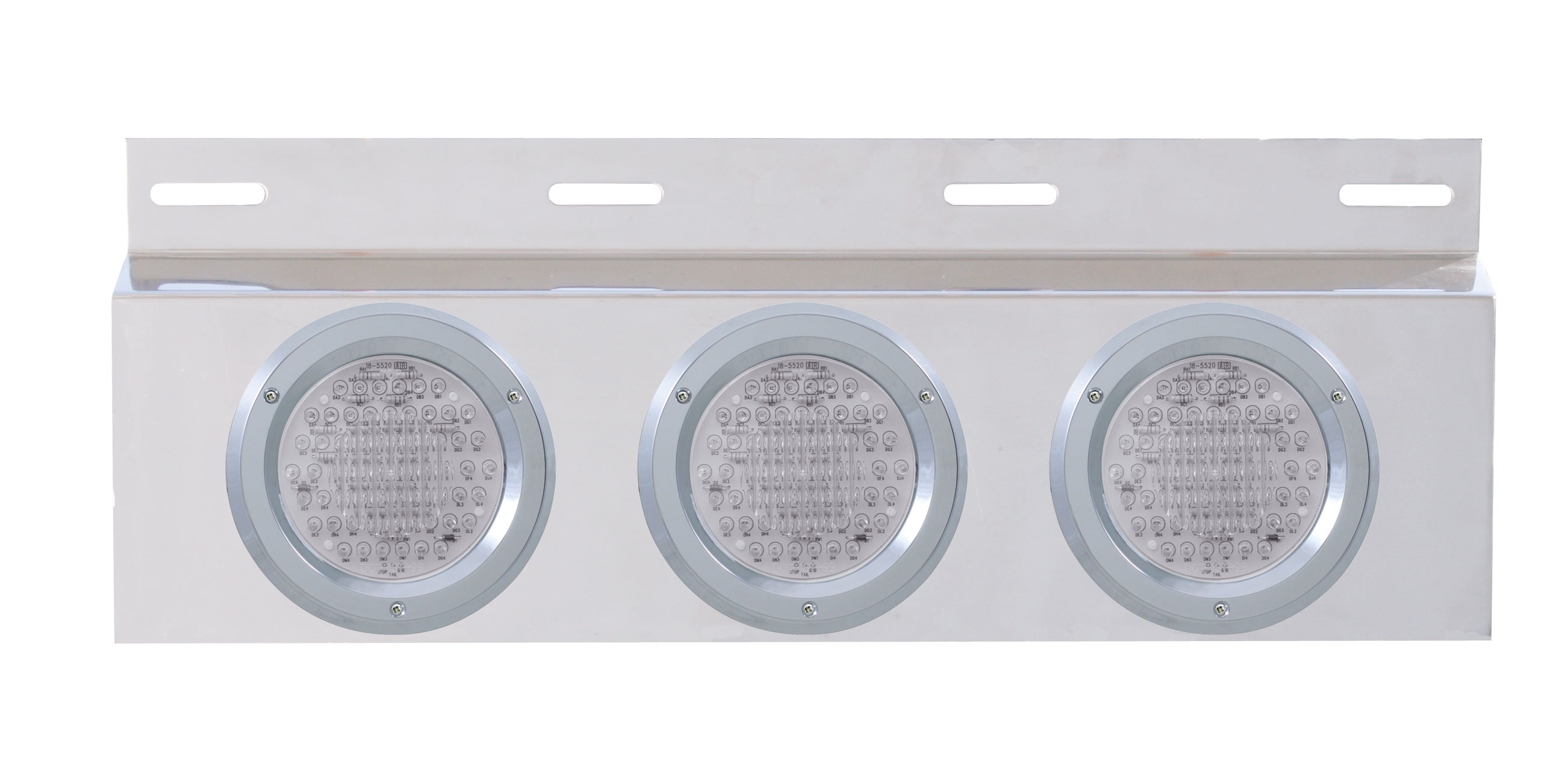 Stainless Steel Top Mud Flap Light Bracket W/ Three 60 Led 4" Light W/ Bezel - Clear Lens