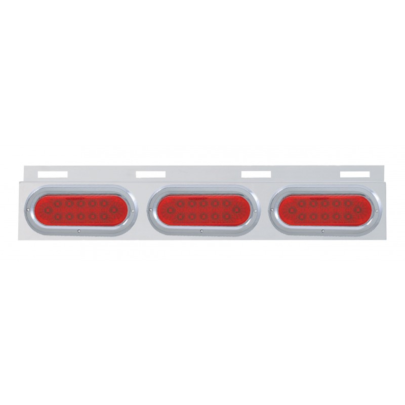 Stainless Steel Top Mud Flap Light Bracket W/ Three 12 Led Oval Light W/ Bezel - Red Lens