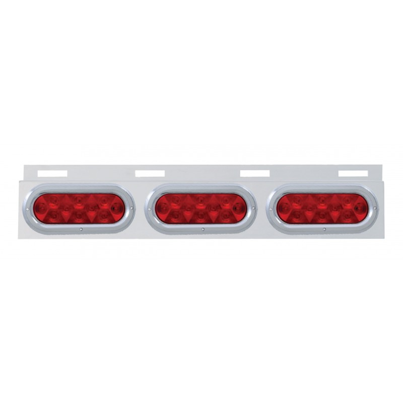 Stainless Steel Top Mud Flap Light Bracket W/ Three 10 Led Oval Light W/ Bezel - Red Lens