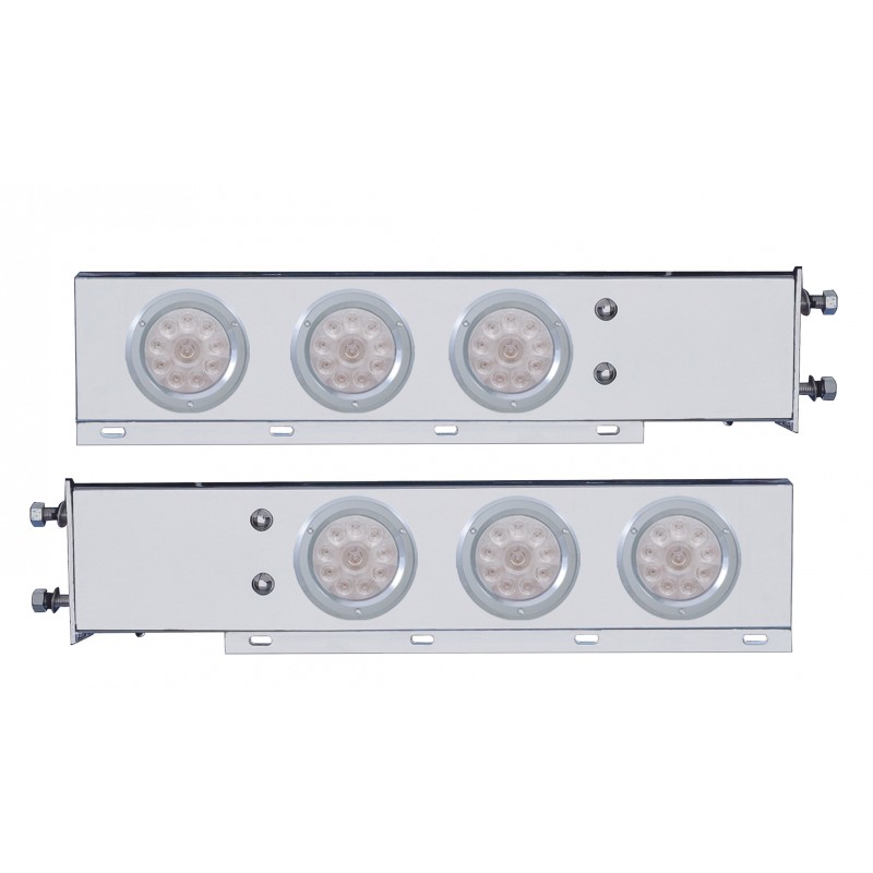 (2/Bulk) Economy 430 Stainless Steel Spring Loaded Rear Light Bar W/ Six 10 Red Led 4" Light W/ Bezel - Clear Lens (3 3/4" B.P.)