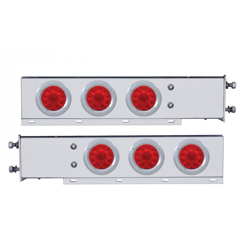 (2/Bulk) Economy 430 Stainless Steel Spring Loaded Rear Light Bar W/ Six 10 Red Led 4" Light W/ Bezel - Red Lens (2 1/2" B.P.)