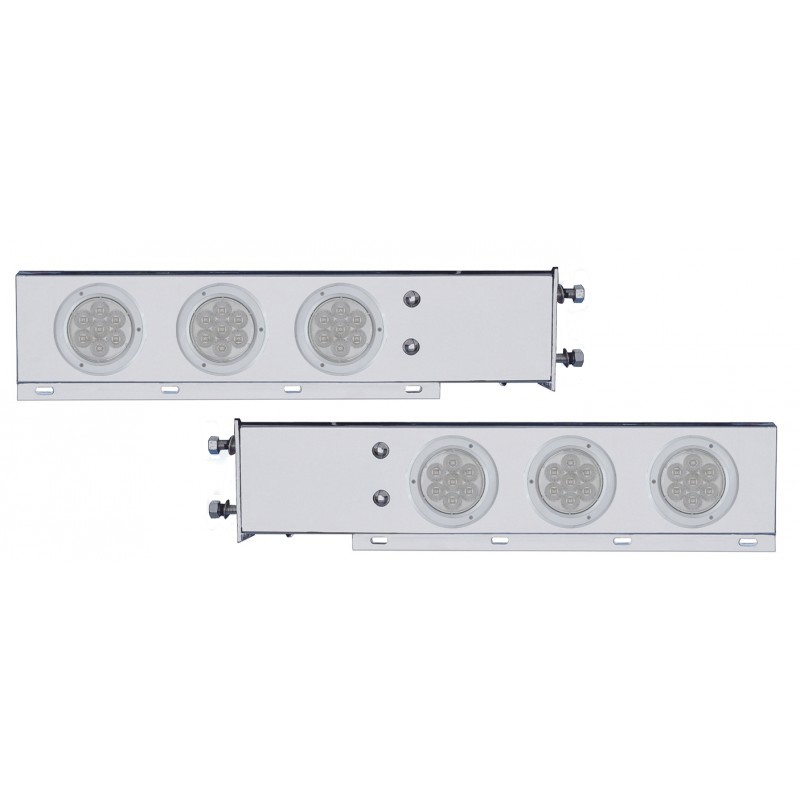 (2/Bulk) Chrome Spring Loaded Rear Light Bar W/ Six 7 Red Led 4" Clear Lens Light W/ Bezel - 3 3/4" Bolt Pattern