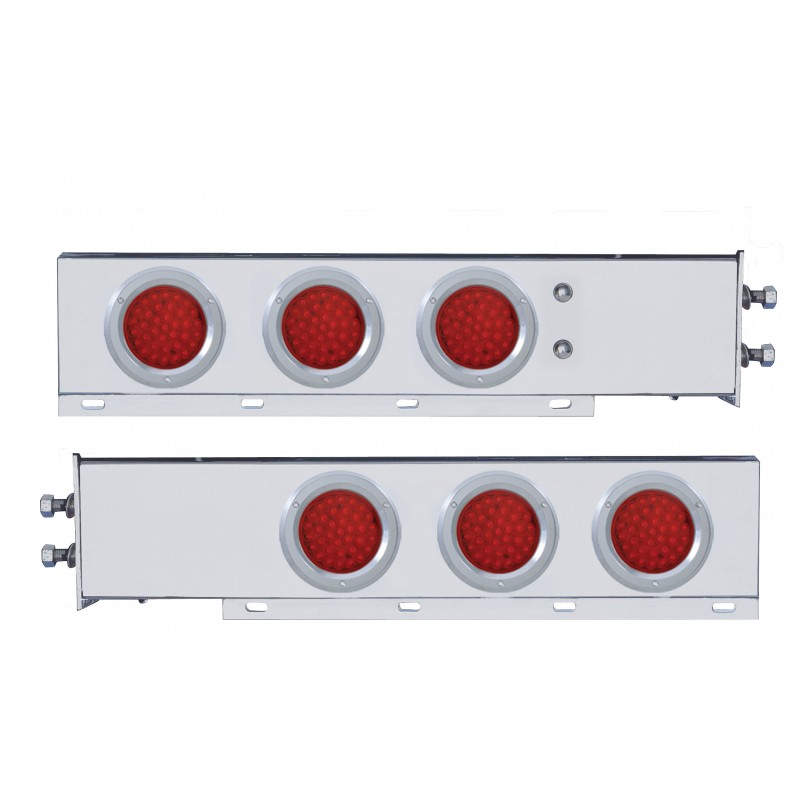 (2/Bulk) Economy 430 Stainless Steel Spring Loaded Rear Light Bar W/ Six 36 Red Led 4" Red Lens Light W/ Bezel - 2" Bolt Pattern