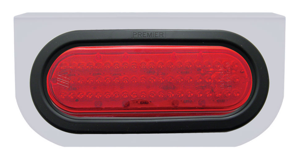 Stainless Steel Light Bracket W/ 60 Red Led Oval Light W/ Grommet - Red Lens