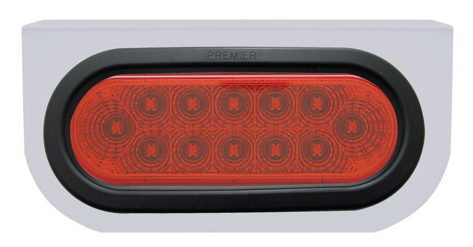Stainless Steel Light Bracket W/ 12 Red Led Oval Light W/ Grommet - Red Lens