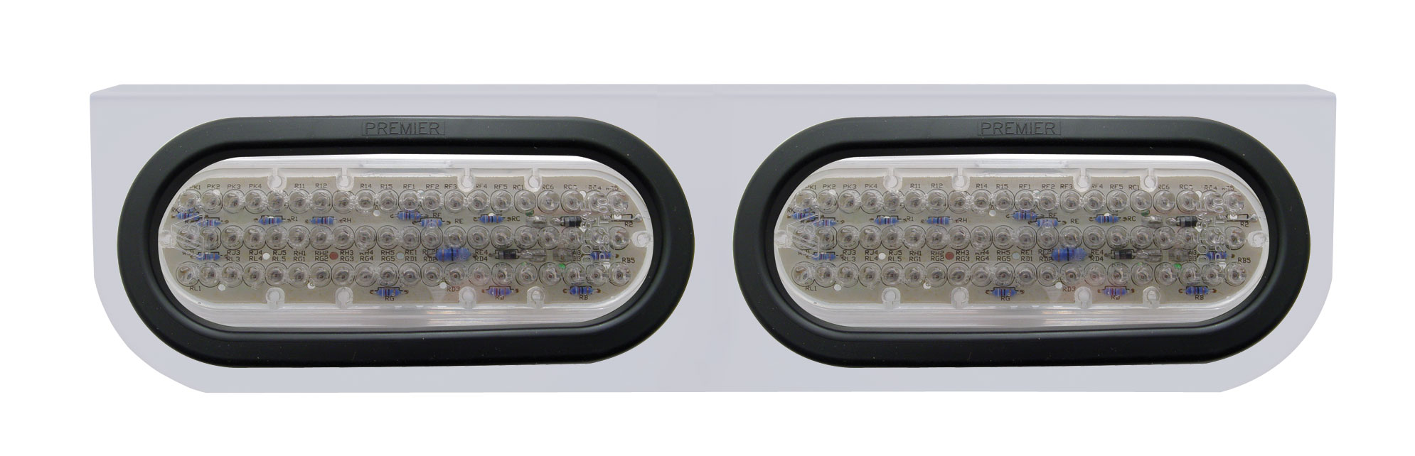 Stainless Steel Light Bracket W/ Two 60 Red Led Oval Light W/ Grommet - Clear Lens