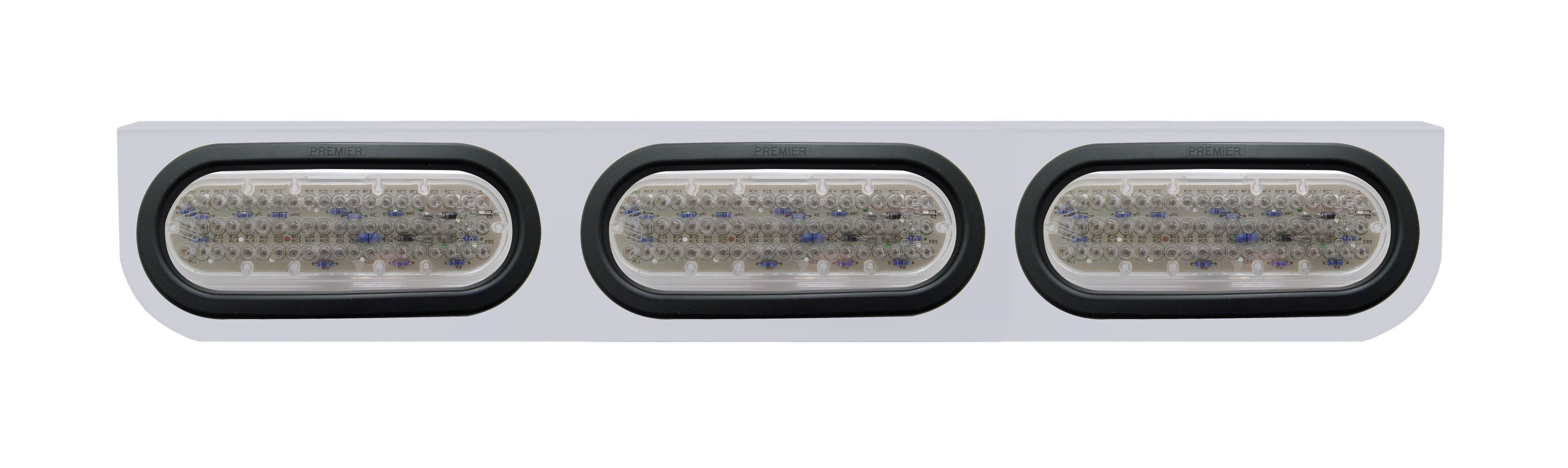 Stainless Steel Light Bracket W/ Three 60 Red Led Oval Light W/ Grommet - Clear Lens