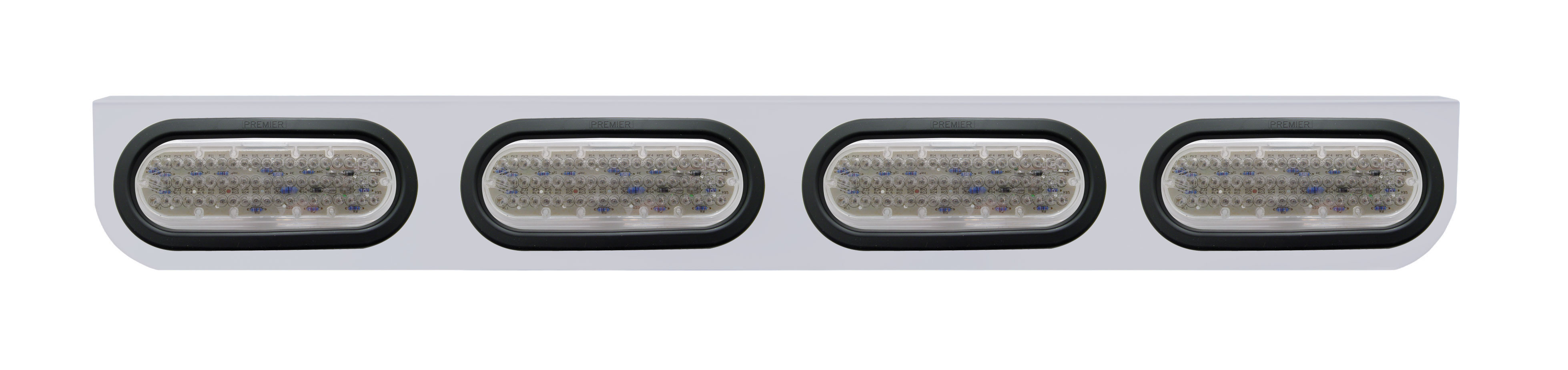 Stainless Steel Light Bracket W/ Four 60 Amber Led Oval Light W/ Grommet - Clear Lens