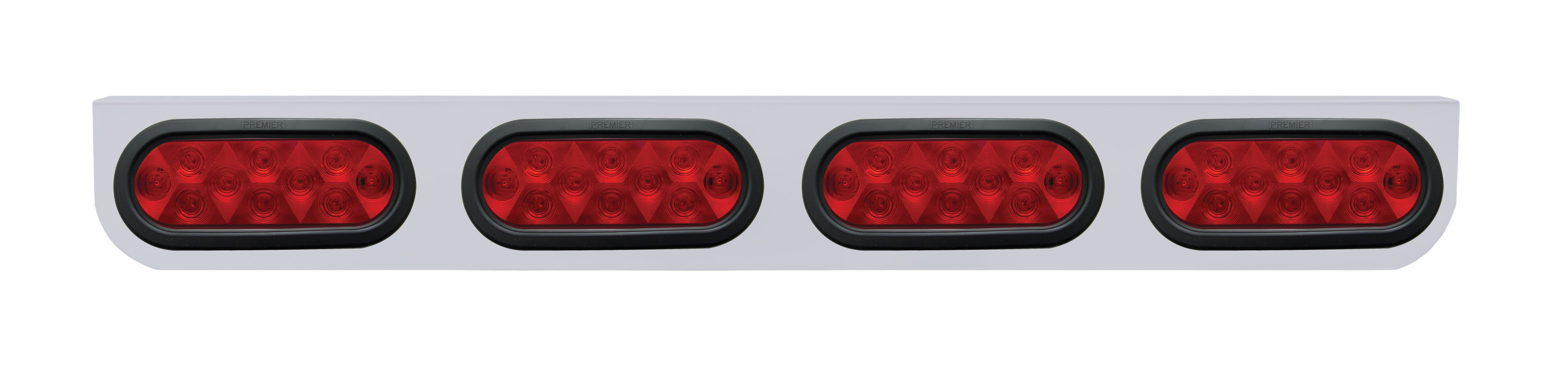 Stainless Steel Light Bracket W/ Four 10 Red Led Oval Light W/ Grommet - Red Lens