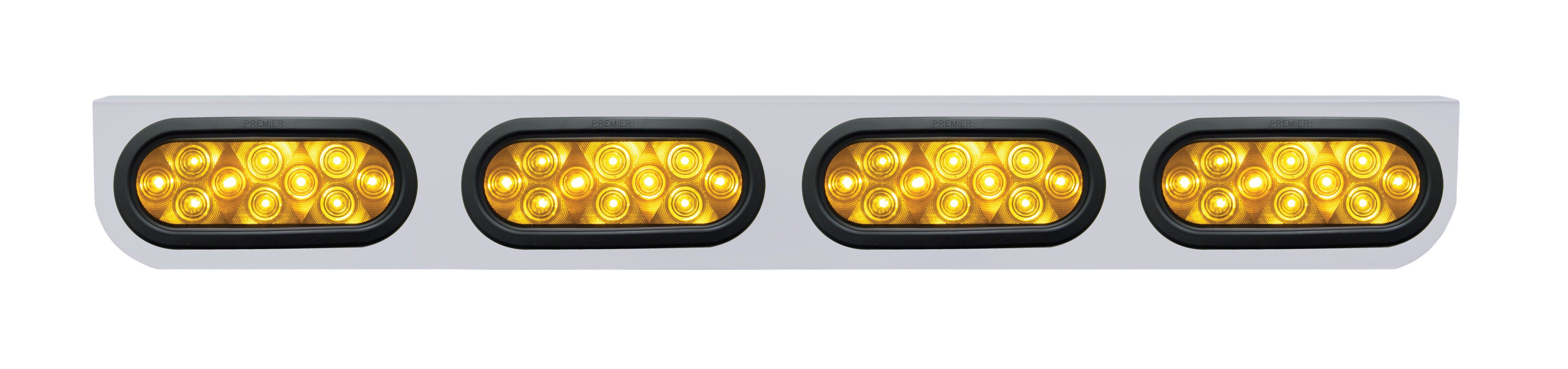 Stainless Steel Light Bracket W/ Four 10 Amber Led Oval Light W/ Grommet - Amber Lens