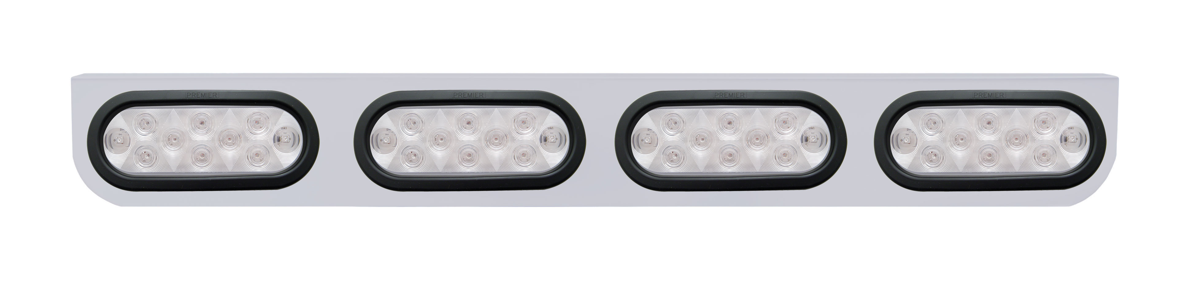 Stainless Steel Light Bracket W/ Four 10 Amber Led Oval Light W/ Grommet - Clear Lens