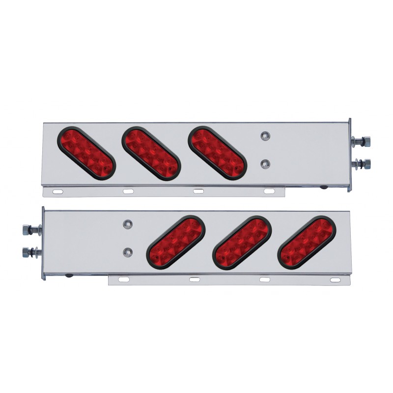 (2/Bulk) Stainless Steel Rear Light Bar With Six 10 Red Led Oval Red Lens Light With Grommet - 2 1/2" Bolt Pattern