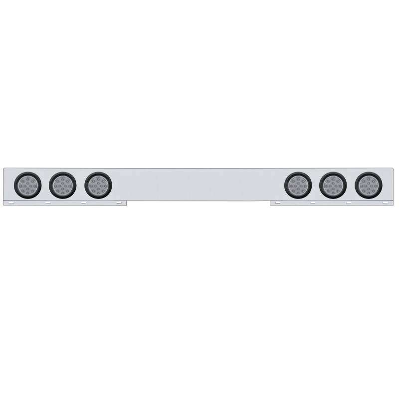 Chrome 1 Piece Rear Light Bar W/ Six 12 Red Led 4" Reflector Light W/ Grommet - Clear Lens