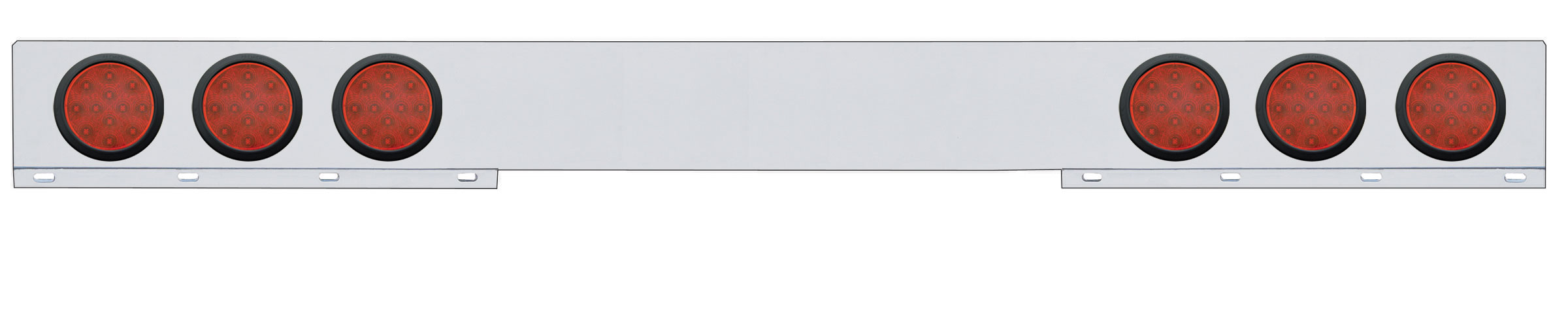 Stainless Steel 1 Piece Rear Light Bar W/ Six 12 Red Led 4" Reflector Light W/ Grommet - Red Lens