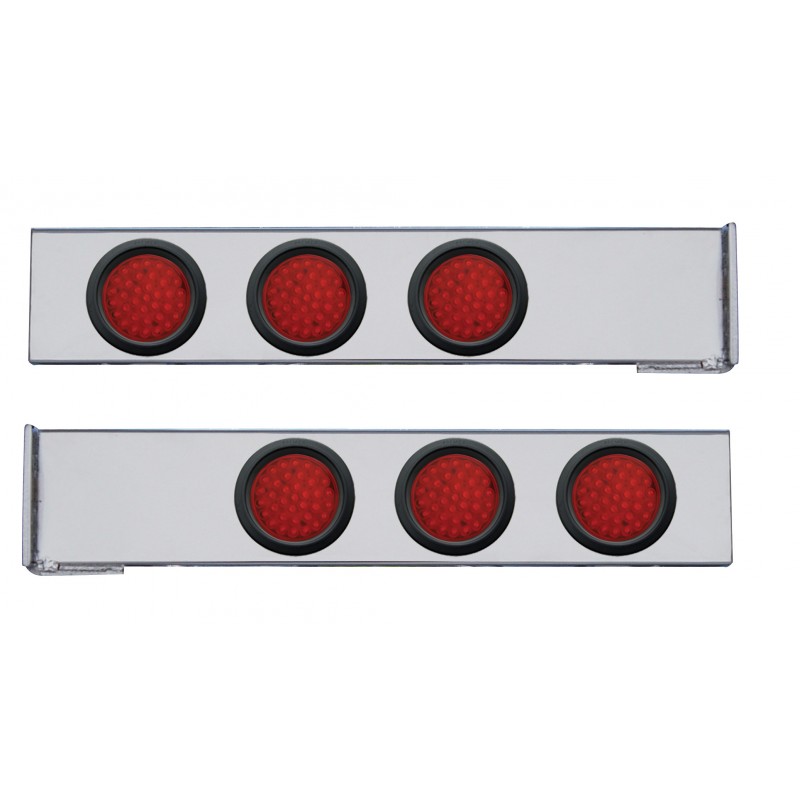 (2/Bulk) Chrome 2 Pcs. Rear Light Bar W/ Six 36 Led 4" Red Lens Economy Light W/ Grommet - 4 Hole Flange Mount