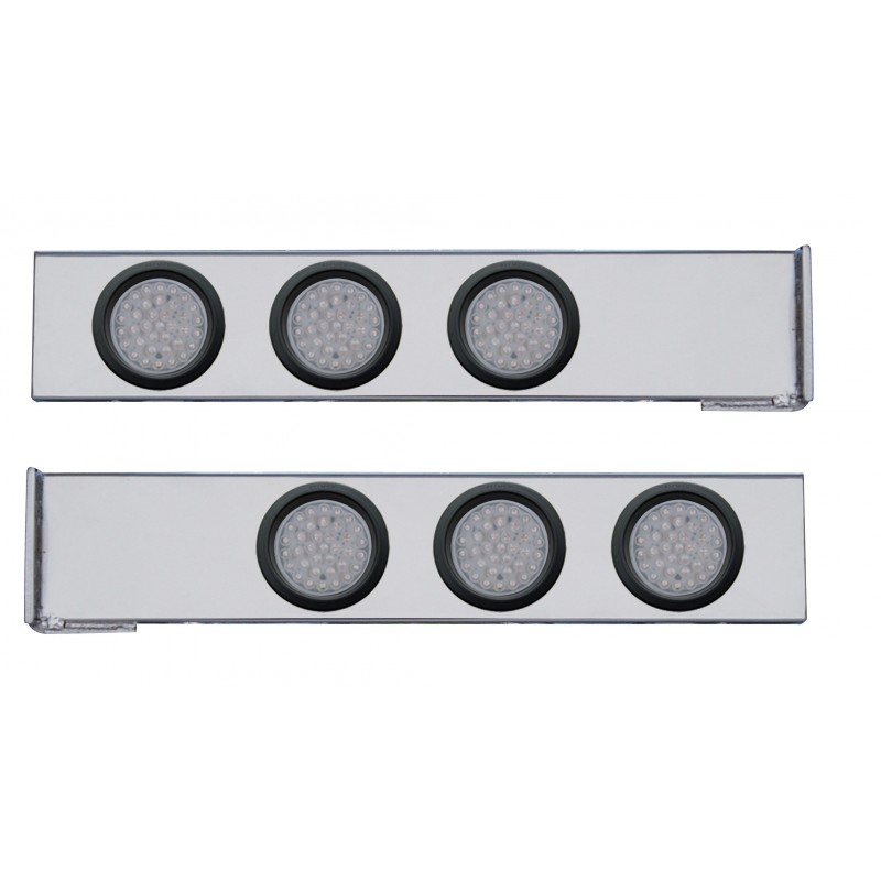 (2/Bulk) Chrome 2 Pcs. Rear Light Bar W/ Six 36 Led 4" Clear Lens Economy Light W/ Grommet - 4 Hole Flange Mount