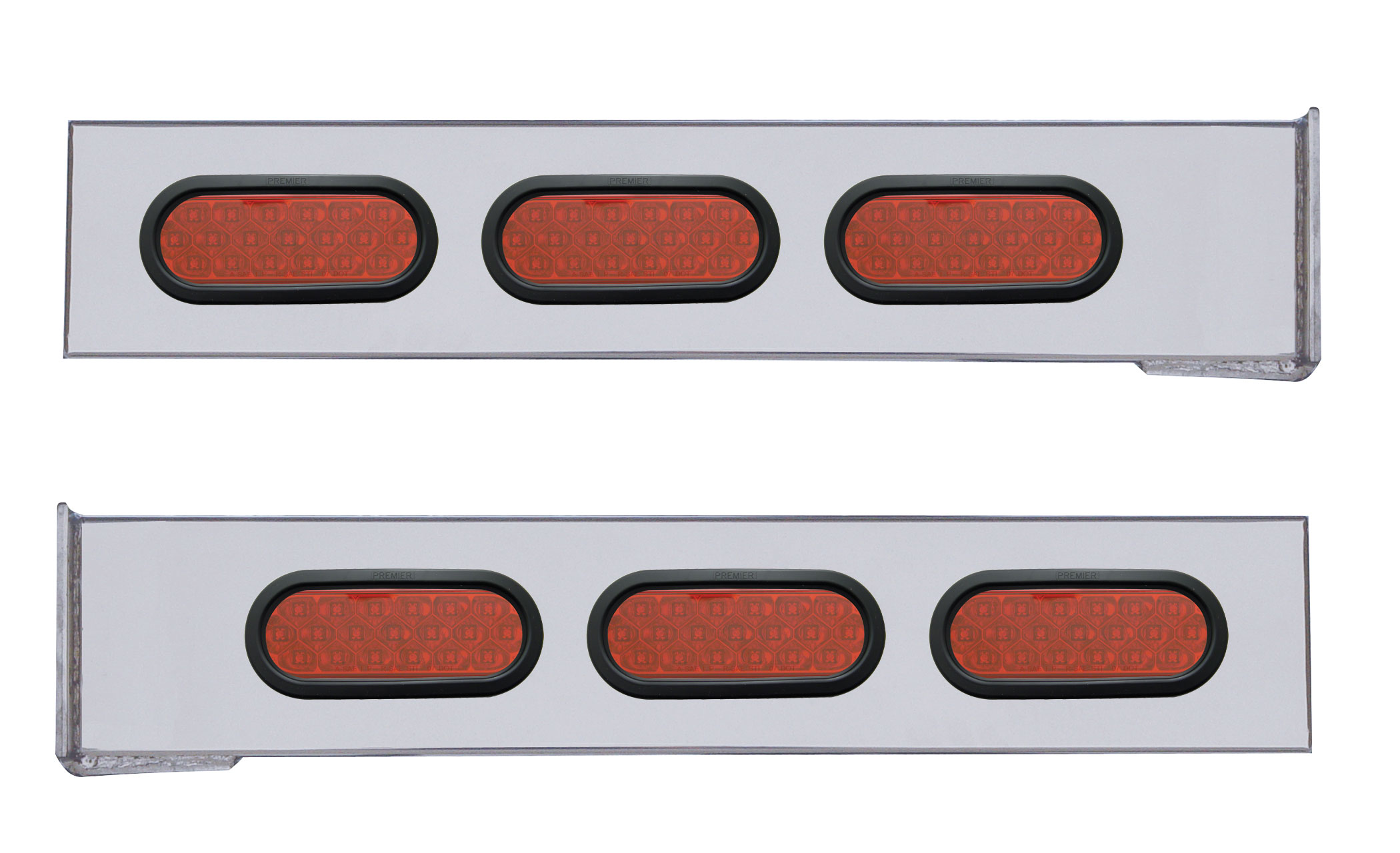(2/Bulk) Chrome 2 Pcs. Rear Light Bar W/ 6 Straight 19 Led Oval Lens Light W/ Grommet - 4 Hole Flange Mount