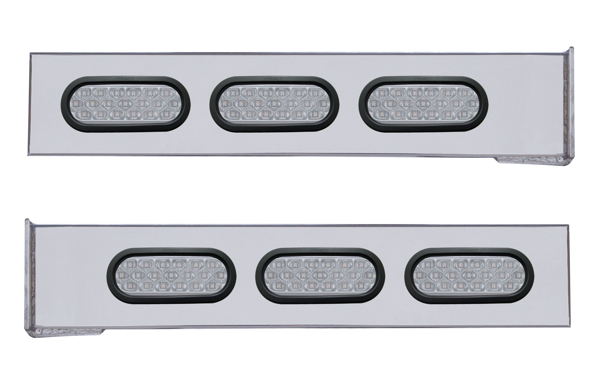 (2/Bulk) Chrome 2 Pcs. Rear Light Bar W/ 6 Straight 19 Led Oval Clear Lens Light W/ Grommet - 4 Hole Flange Mount
