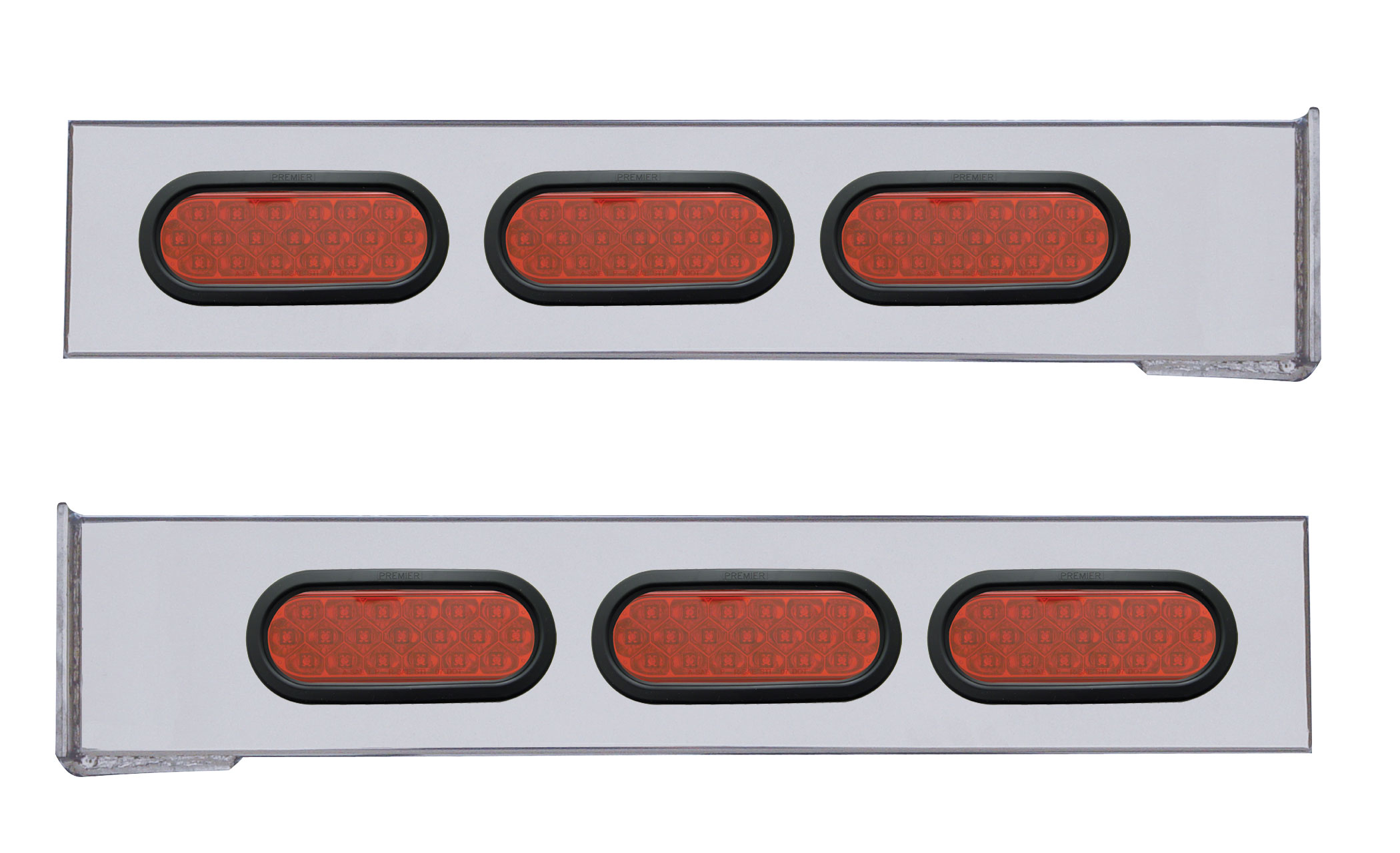 (2/Bulk) Stainless Steel 2 Pcs. Rear Lt Bar W/ 6 Straight 19 Led Oval Lens Lt W/ Grommet - 4 Hole Flange Mount