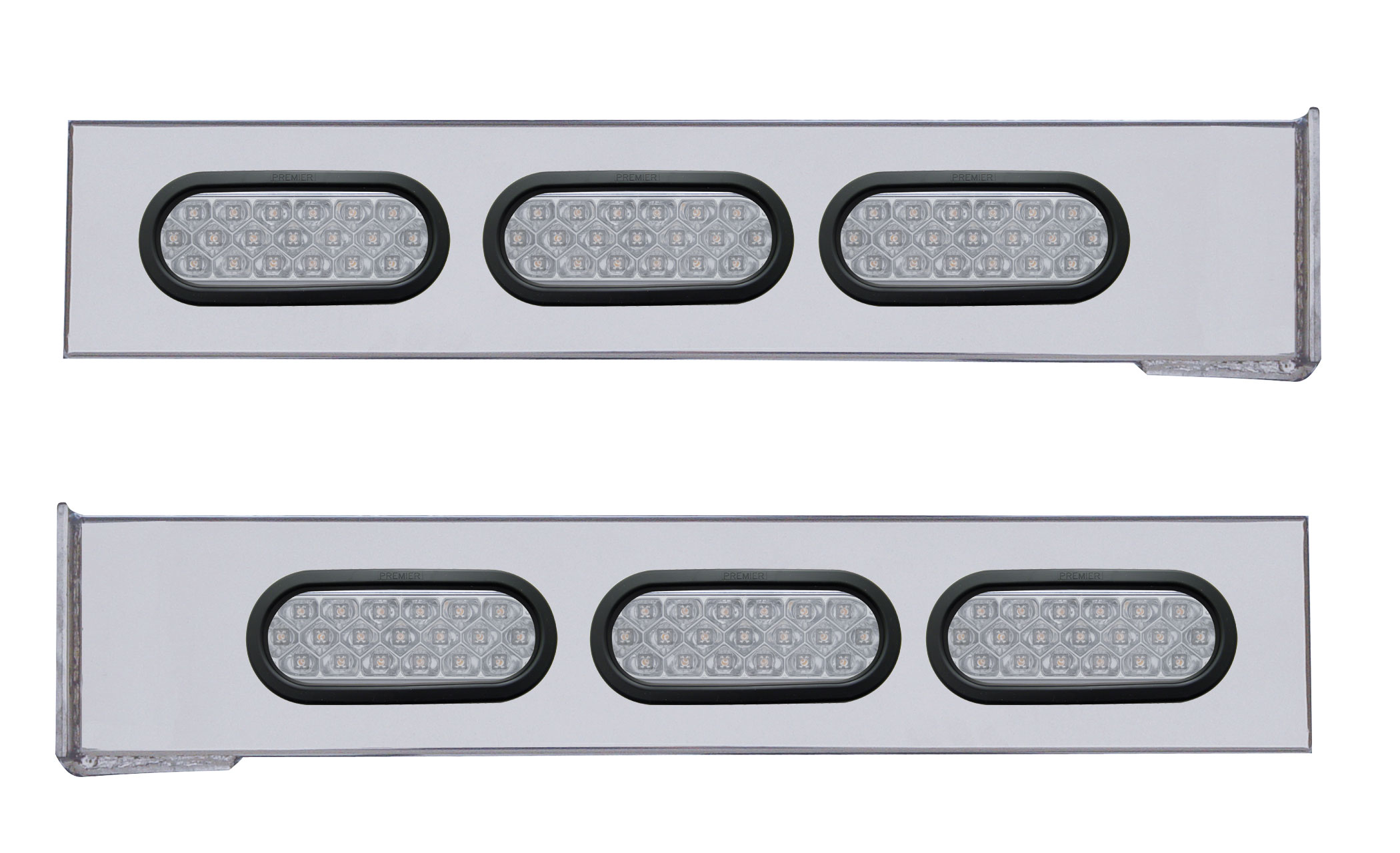 (2/Bulk) Stainless Steel 2 Pcs. Rear Lt Bar W/ 6 Straight 19 Led Oval Clear Lens Lt W/ Grommet - 4 Hole Flange Mount