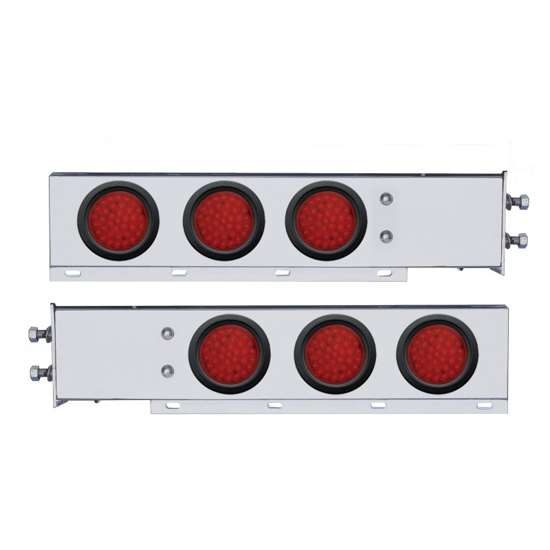 (2/Bulk) Chrome Spring Loaded Rear Light Bar W/ Six 36 Red Led 4" Red Lens Light W/ Grommet - 2 1/2" Bolt Pattern