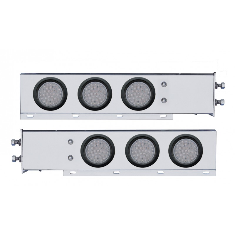 (2/Bulk) Chrome Spring Loaded Rear Light Bar W/ Six 36 Red Led 4" Clear Lens Light W/ Grommet - 2 1/2" Bolt Pattern