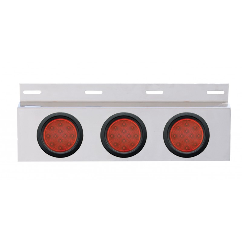 Stainless Steel Top Mud Flap Light Bracket W/ Three 12 Led 4" Light W/ Grommet - Red Lens