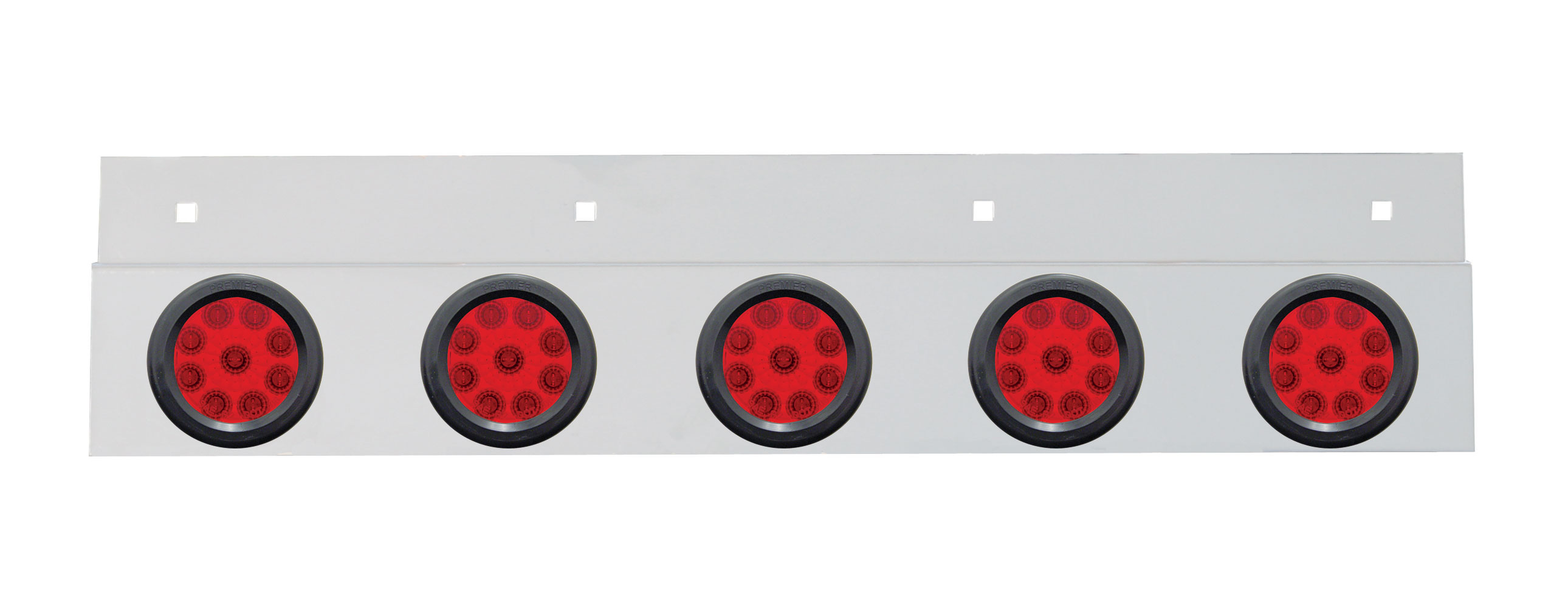 Stainless Steel Top Mud Flap Light Bracket W/ Five 9 Led 2" Reflector Light W/ Grommet - Red Lens