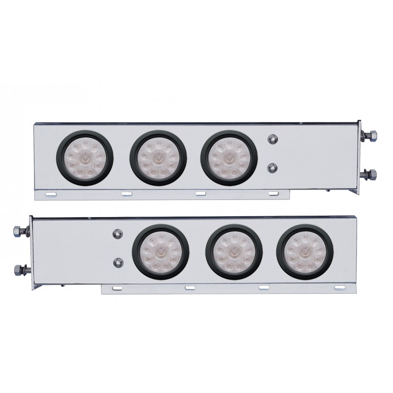 (2/Bulk) Economy 430 Stainless Steel Spring Loaded Rear Light Bar W/ Six 10 Red Led 4" Light W/ Grommet - Clear Lens (3 3/4" B.P.)