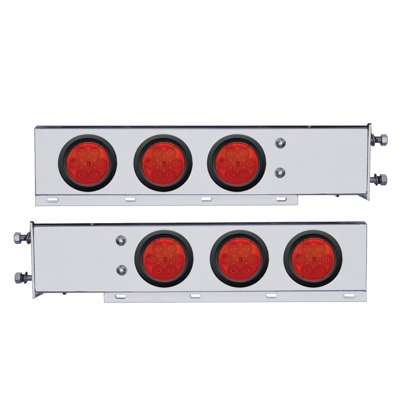 (2/Bulk) Economy 430 Stainless Steel Spring Loaded Rear Light Bar W/ Six 7 Red Led 4" Light W/ Grommet - Red Lens (3 3/4" B.P.)
