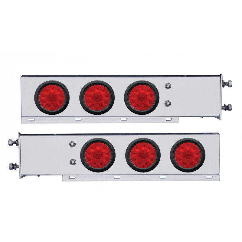 (2/Bulk) Economy 430 Stainless Steel Spring Loaded Rear Light Bar W/ Six 10 Red Led 4" Light W/ Grommet - Red Lens (2 1/2" B.P.)