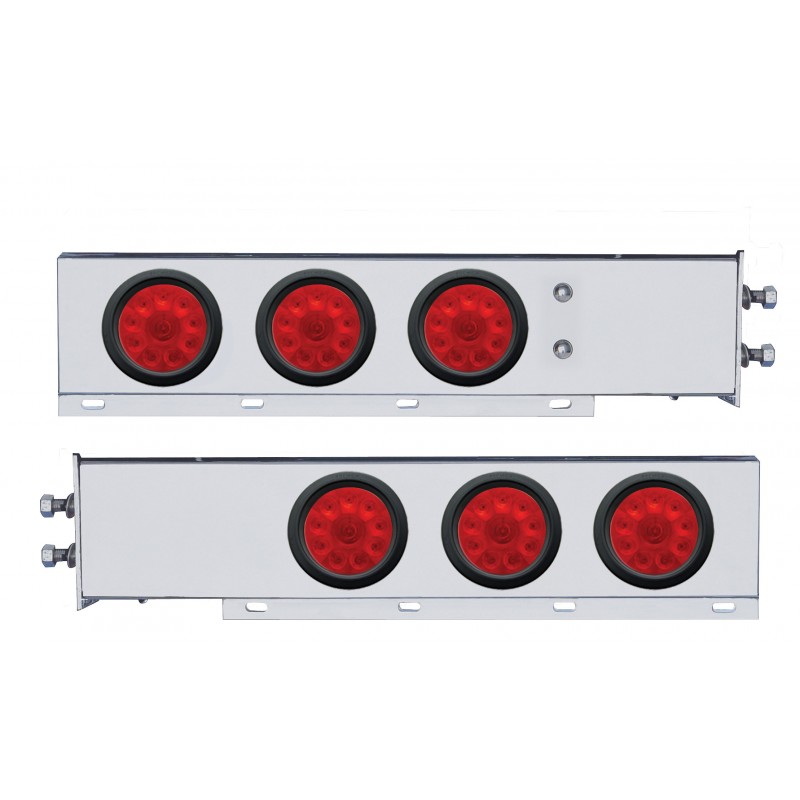 (2/Bulk) Economy 430 Stainless Steel Spring Loaded Rear Light Bar W/ Six 10 Red Led 4" Light W/ Grommet - Red Lens (2" B.P.)