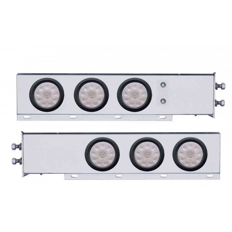 (2/Bulk) Economy 430 Stainless Steel Spring Loaded Rear Light Bar W/ Six 10 Red Led 4" Light W/ Grommet - Clear Lens (2" B.P.)
