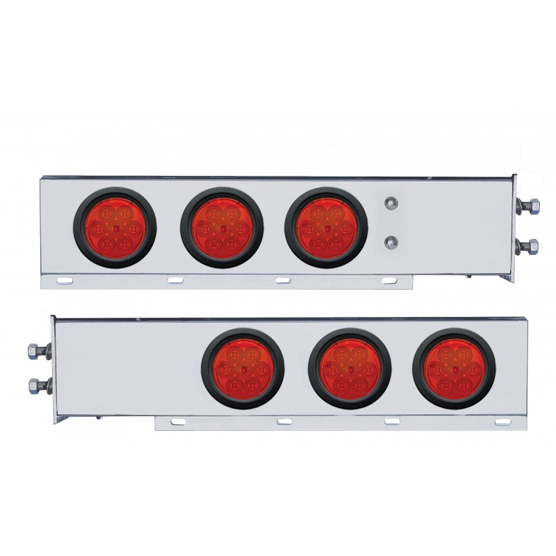 (2/Bulk) Economy 430 Stainless Steel Spring Loaded Rear Light Bar W/ Six 7 Red Led 4" Light W/ Grommet - Red Lens (2" B.P.)