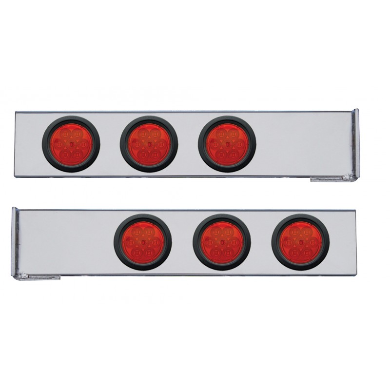 (2/Bulk) Chrome 2 Pcs. Rear Light Bar W/ Six 7 Led 4" Red Lens Economy Light W/ Grommet - 4 Hole Flange Mount