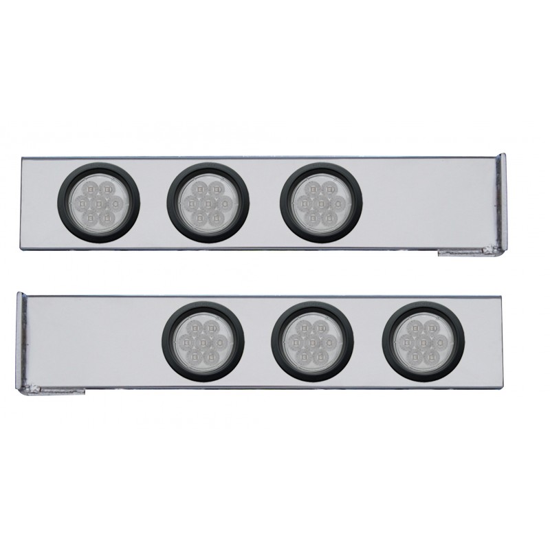 (2/Bulk) Chrome 2 Pcs. Rear Light Bar W/ Six 7 Led 4" Clear Lens Economy Light W/ Grommet - 4 Hole Flange Mount