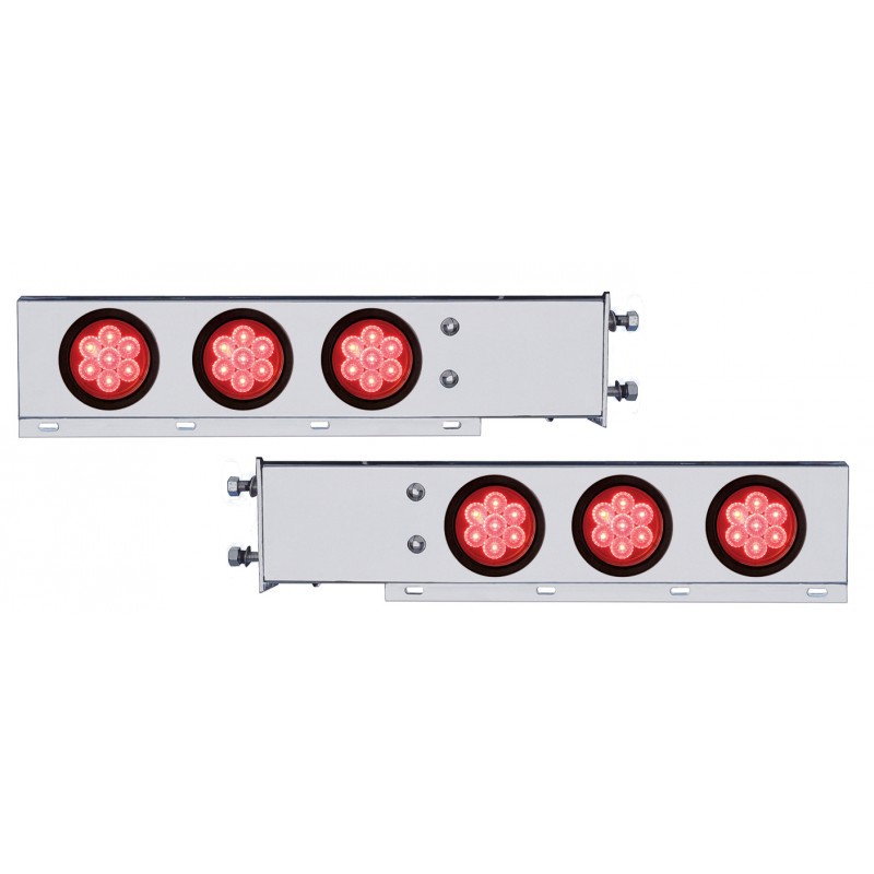 (2/Bulk) Chrome Spring Loaded Rear Light Bar W/ Six 7 Red Led 4" Red Lens Light W/ Grommet - 3 3/4" Bolt Pattern