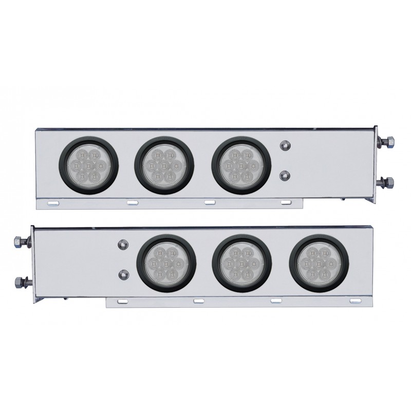 (2/Bulk) Chrome Spring Loaded Rear Light Bar W/ Six 7 Red Led 4" Clear Lens Light W/ Grommet - 3 3/4" Bolt Pattern