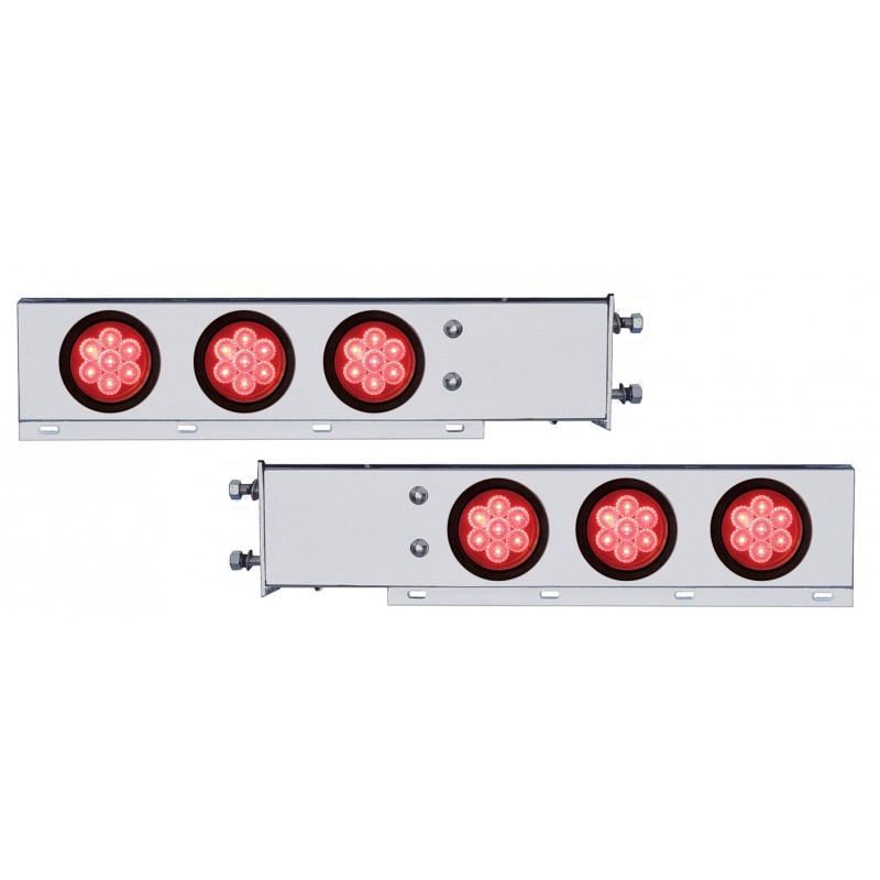 (2/Bulk) Stainless Steel Spring Loaded Rear Light Bar W/ Six 7 Red Led 4" Red Lens Light W/ Grommet - 3 3/4" Bolt Pattern