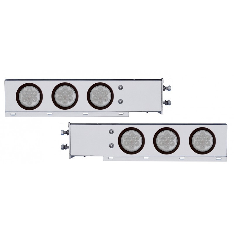 (2/Bulk) Chrome Spring Loaded Rear Light Bar W/ Six 7 Red Led 4" Clear Lens Light W/ Grommet - 2 1/2" Bolt Pattern