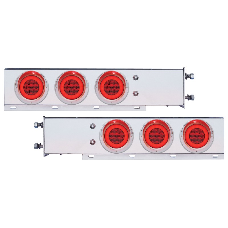(2/Bulk) Economy 430 Stainless Steel Spring Loaded Rear Light Bar W/ Six 21 Red Led 4" Glo Light W/ Visor - Red Lens (3 3/4" B.P.)