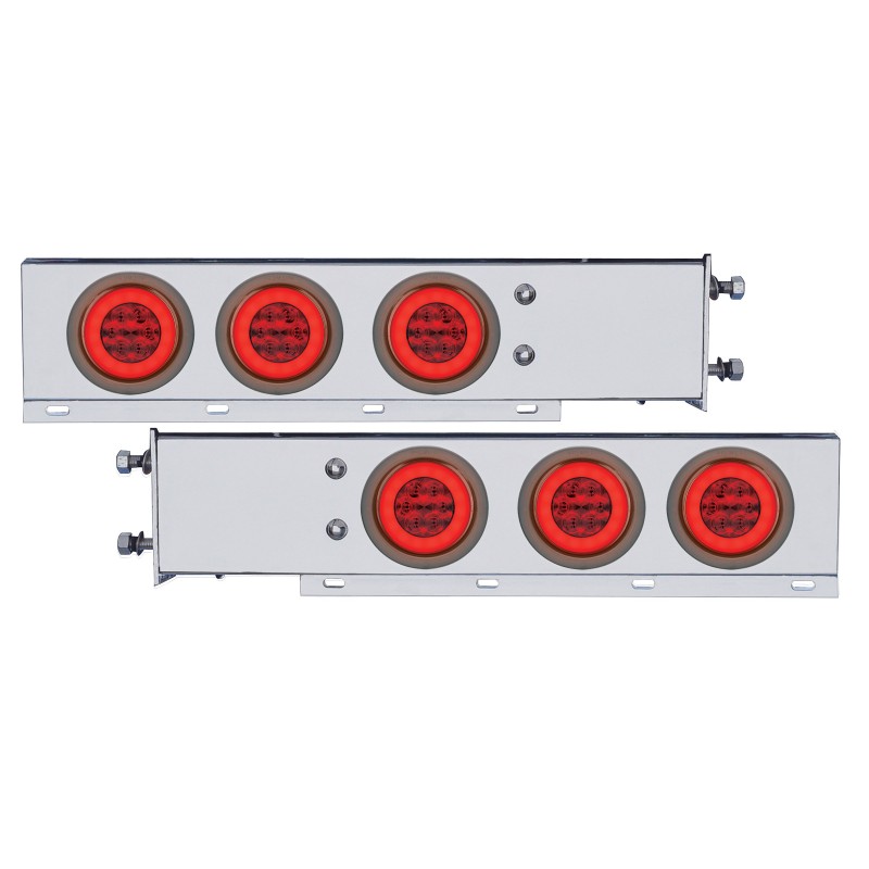 (2/Bulk) Economy 430 Stainless Steel Spring Loaded Rear Light Bar W/ Six 21 Red Led 4" Glo Light W/ Grommet - Red Lens (3 3/4" B.P.)