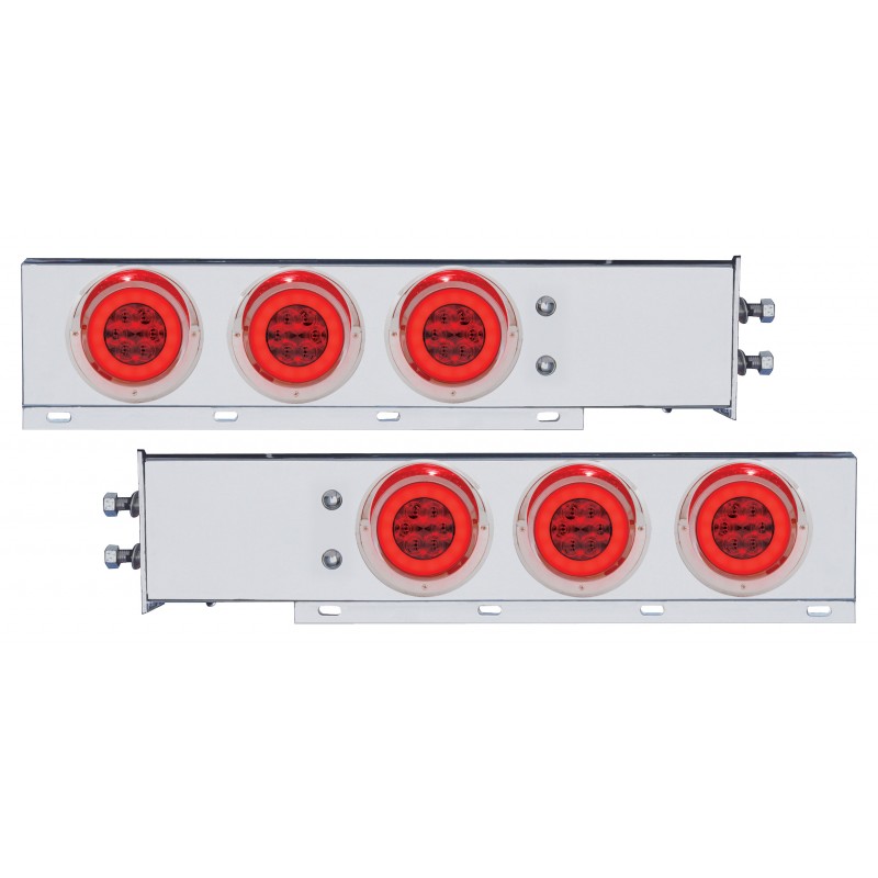 (2/Bulk) Economy 430 Stainless Steel Spring Loaded Rear Light Bar W/ Six 21 Red Led 4" Glo Light W/ Visor - Red Lens (2" B.P.)