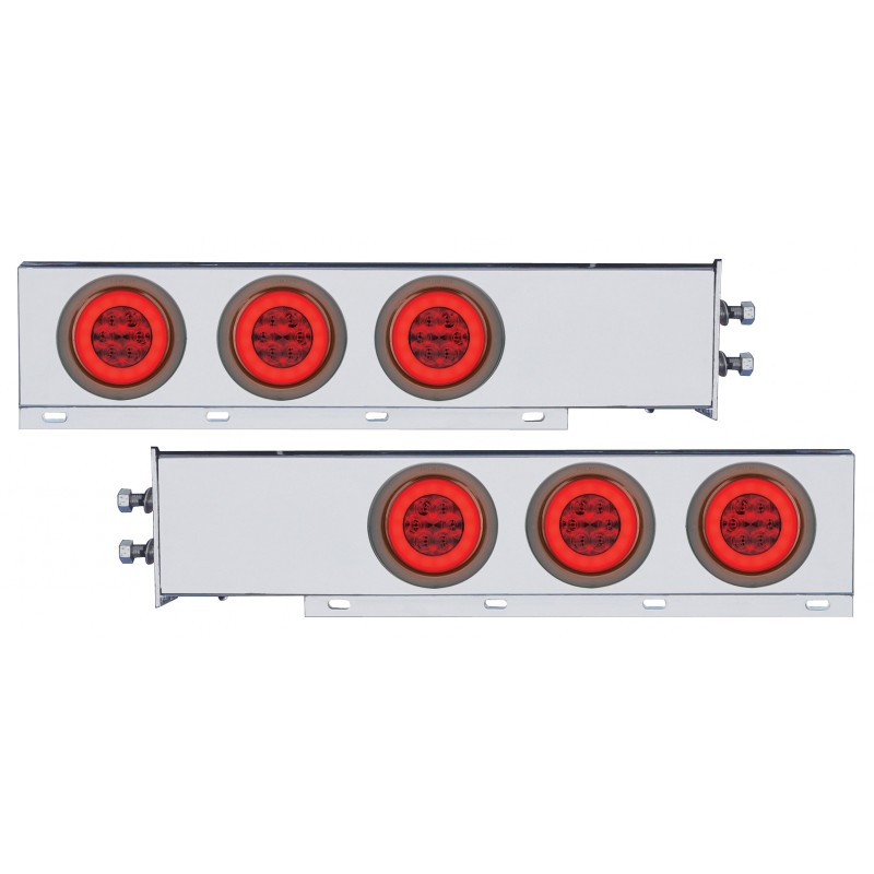 (2/Bulk) Economy 430 Stainless Steel Spring Loaded Rear Light Bar W/ Six 21 Red Led 4" Glo Light W/ Grommet - Red Lens (2" B.P.)