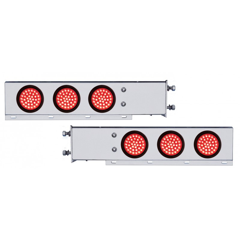 (2/Bulk) Economy 430 Stainless Steel Spring Loaded Rear Light Bar W/ Six 36 Red Led 4" Red Lens Light W/ Grommet - 3 3/4" Bolt Pattern