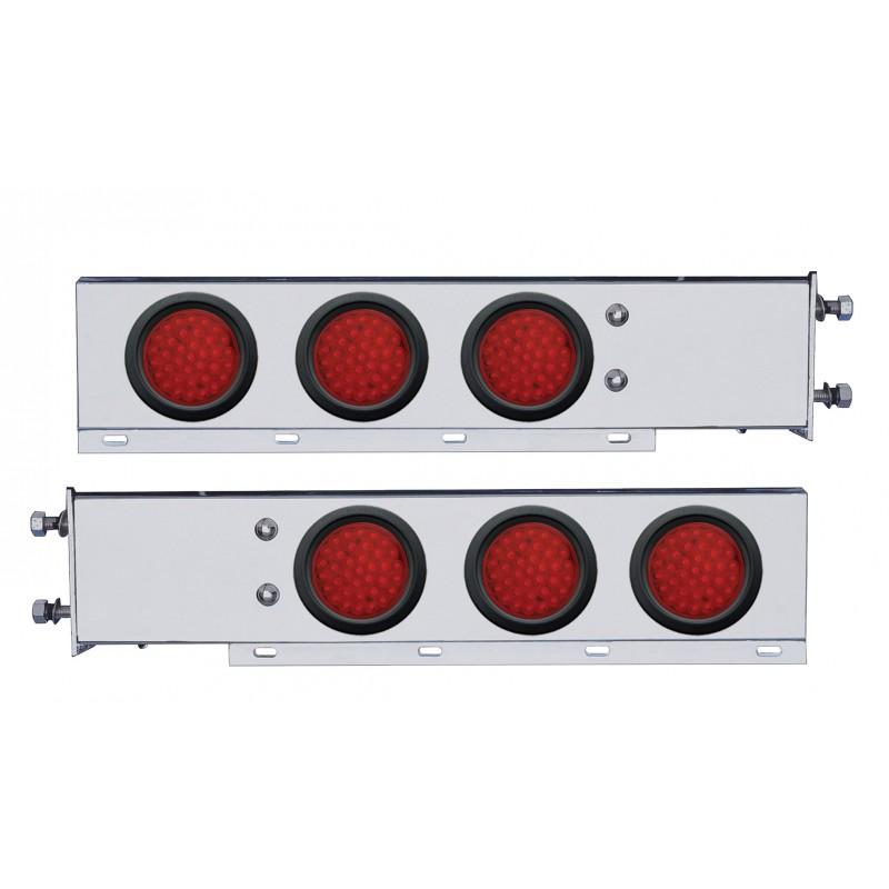 (2/Bulk) Economy 430 Stainless Steel Spring Loaded Rear Light Bar W/ Six 36 Red Led 4" Red Lens Light W/ Grommet - 2 1/2" Bolt Pattern