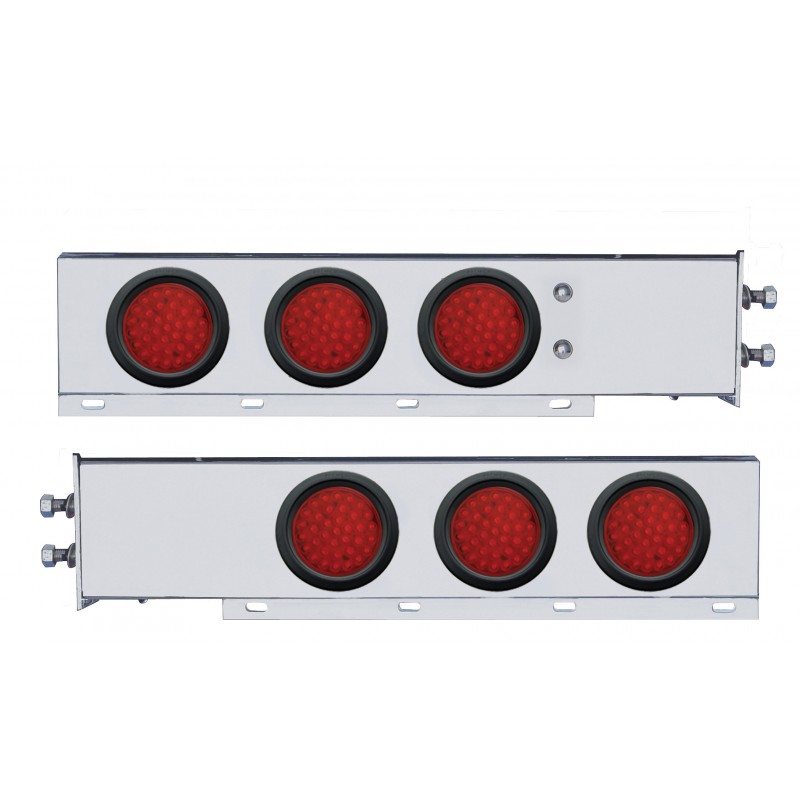 (2/Bulk) Economy 430 Stainless Steel Spring Loaded Rear Light Bar W/ Six 36 Red Led 4" Red Lens Light W/ Grommet - 2" Bolt Pattern
